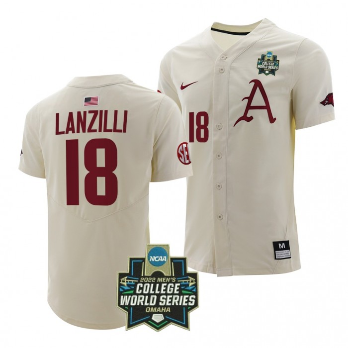 Chris Lanzilli Arkansas Razorbacks #18 White 2022 College World Series Baseball Jersey