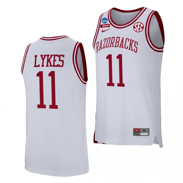 Arkansas Razorbacks Chris Lykes 2022 NCAA March Madness Retro Basketball Uniform White #11 Jersey