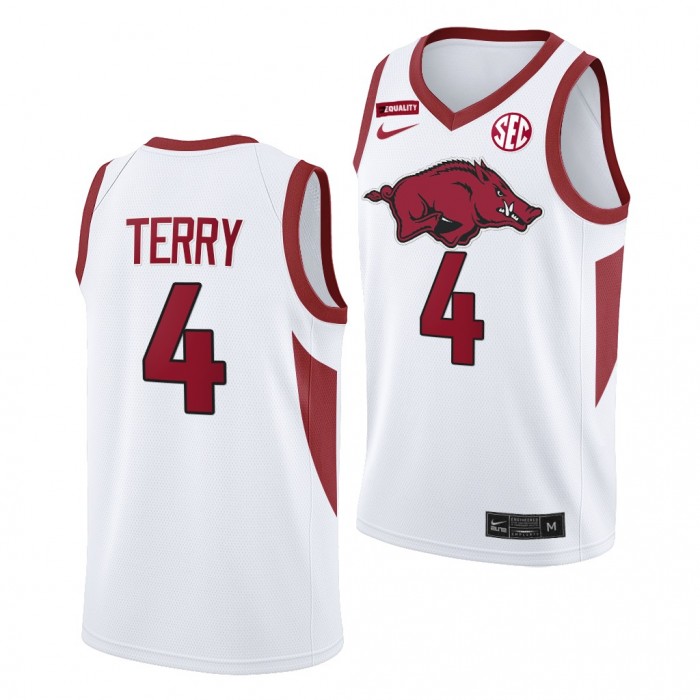 Arkansas Razorbacks Dalen Terry College Basketball 2022 Uniform White #4 Jersey