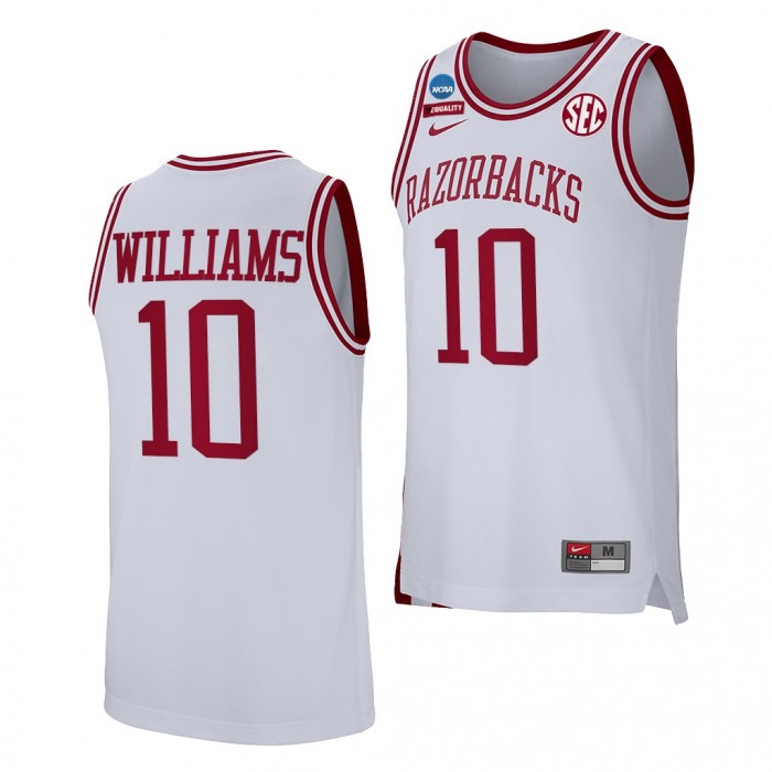 Arkansas Razorbacks Jaylin Williams 2022 NCAA March Madness Retro Basketball Uniform White #10 Jersey