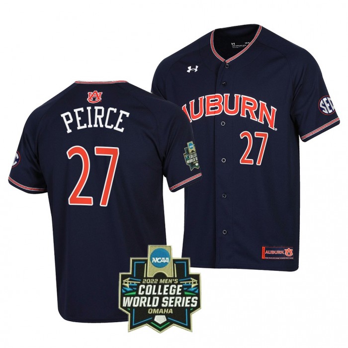 Auburn Tigers Bobby Peirce 2022 World Series Baseball Navy #27 Jersey