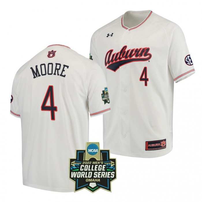 Brody Moore Auburn Tigers #4 White 2022 World Series Baseball Jersey