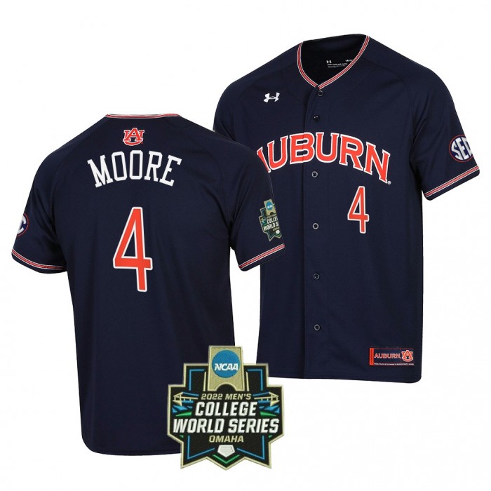 Auburn Tigers Brody Moore 2022 World Series Baseball Navy #4 Jersey