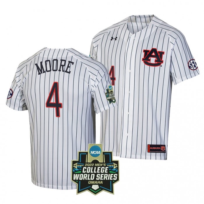 Auburn Tigers Brody Moore 2022 World Series Stripes White #4 Jersey