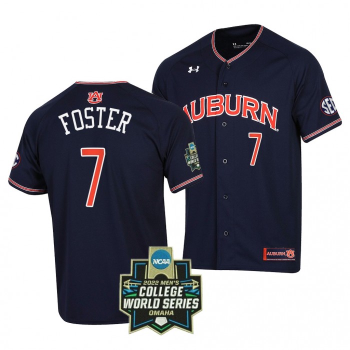 Auburn Tigers Cole Foster 2022 World Series Baseball Navy #7 Jersey