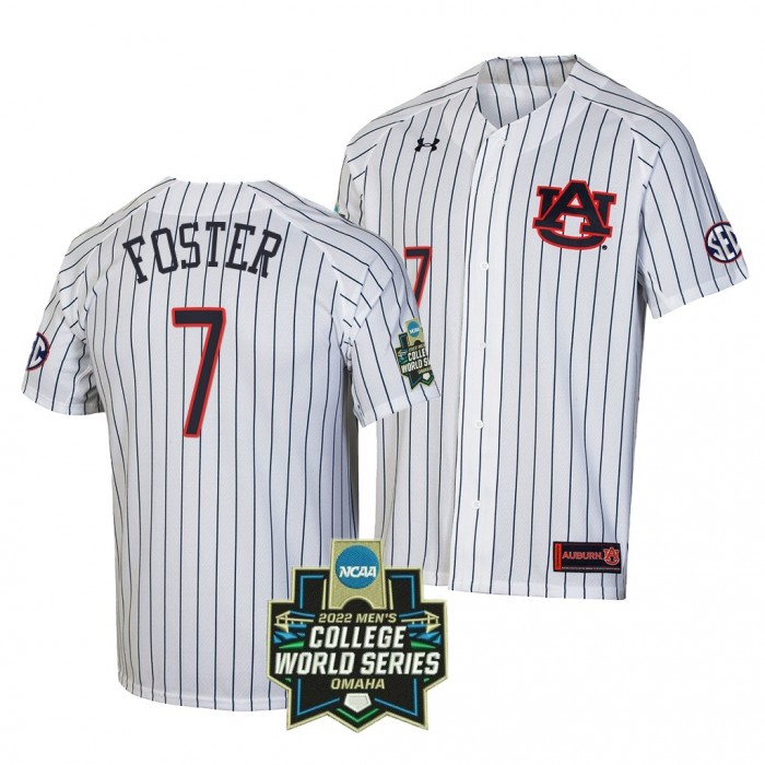 Auburn Tigers Cole Foster 2022 World Series Stripes White #7 Jersey
