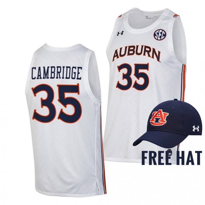 Devan Cambridge Auburn Tigers White Jersey 2021-22 College Basketball Free Hat Shirt