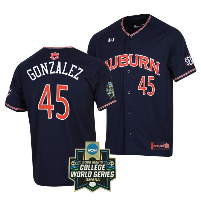 Auburn Tigers Joseph Gonzalez 2022 World Series Baseball Navy #45 Jersey