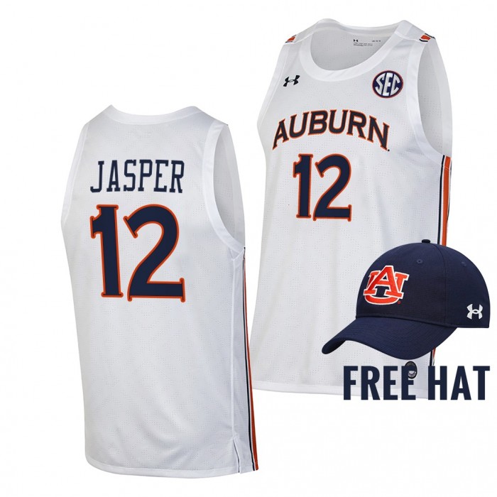 Zep Jasper Auburn Tigers White Jersey 2021-22 College Basketball Free Hat Shirt