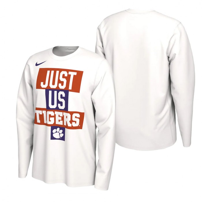 Clemson Tigers Nike 2021 Postseason Basketball JUST US Bench Legend Long Sleeve T-Shirt White