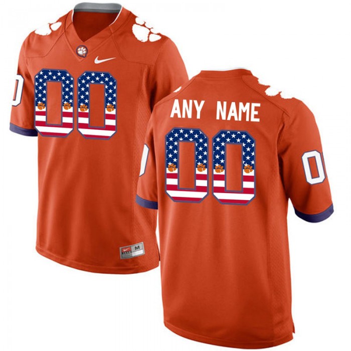 Male Clemson Tigers #00 Orange Custom College Football Limited Jersey US Flag Fashion