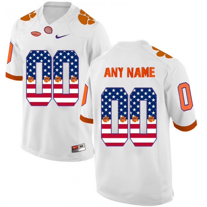 Male Clemson Tigers #00 White Custom College Football Limited Jersey US Flag Fashion