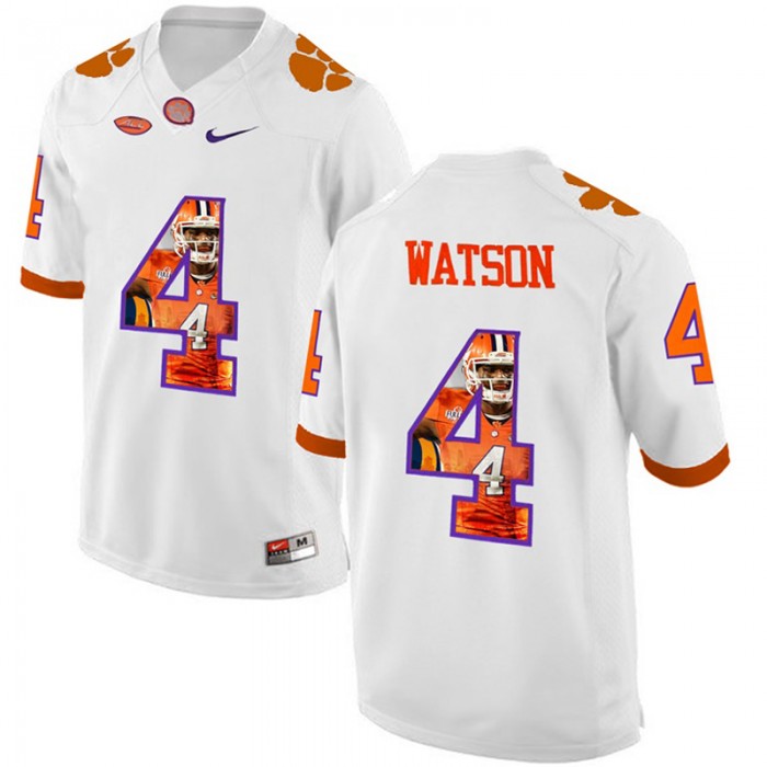 Male DeShaun Watson Clemson Tigers White NCAA Football Player Pictorial Fashion Jersey