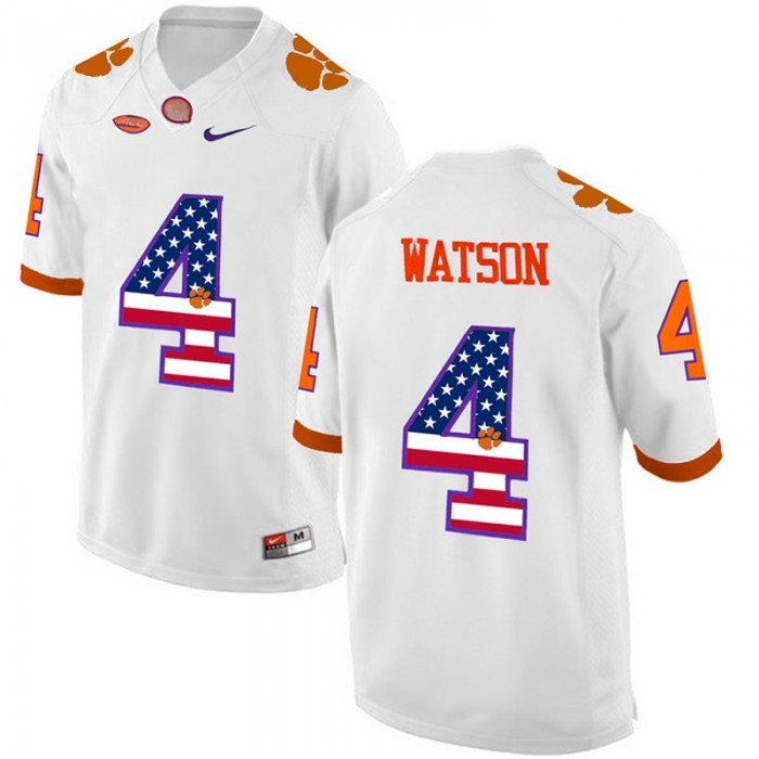 Male DeShaun Watson Clemson Tigers White NCAA Football US Flag Fashion Jersey
