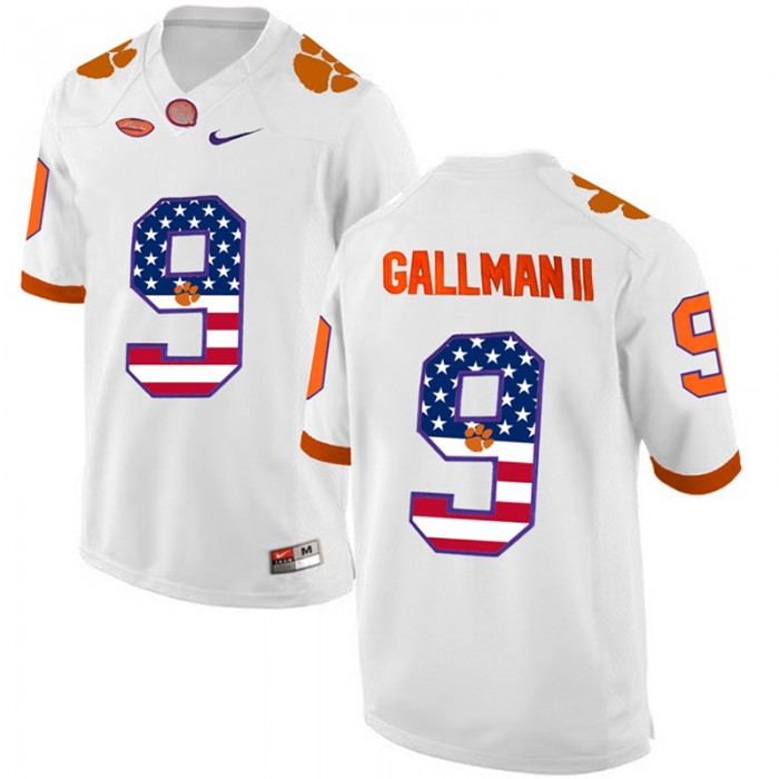Male Wayne Gallman II Clemson Tigers White NCAA Football US Flag Fashion Jersey