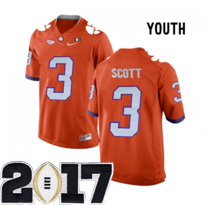 Youth Clemson Tigers #3 Artavis Scott Orange NCAA 2017 National Championship Bound Limited Jersey
