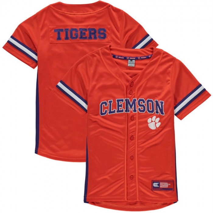 Youth Clemson Tigers Orange Button-Up Strike Zone Baseball Jersey