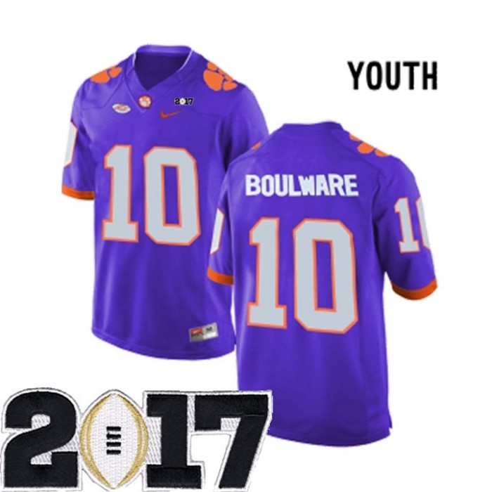 Youth Clemson Tigers #10 Ben Boulware Purple NCAA 2017 National Championship Bound Limited Jersey