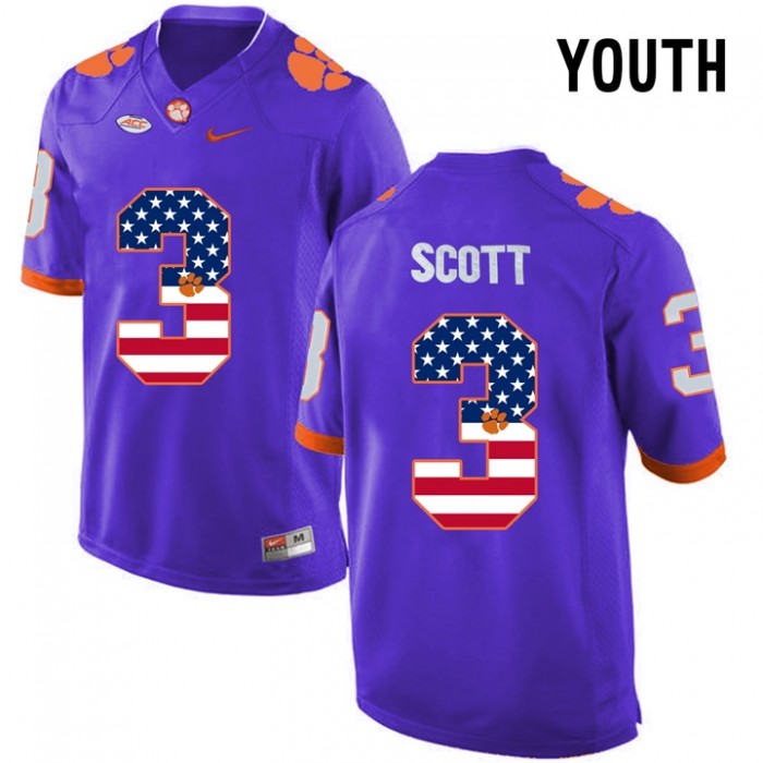 Youth Artavis Scott Clemson Tigers Purple NCAA Football US Flag Fashion Jersey