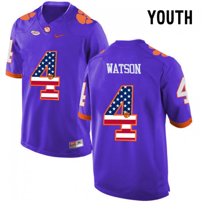 Youth DeShaun Watson Clemson Tigers Purple NCAA Football US Flag Fashion Jersey