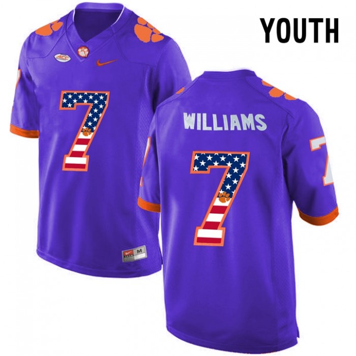 Youth Mike Williams Clemson Tigers Purple NCAA Football US Flag Fashion Jersey
