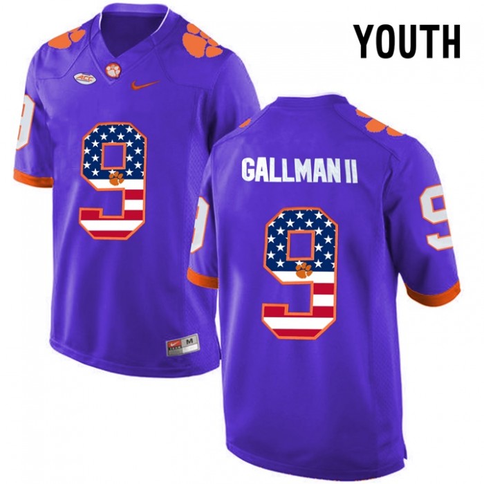 Youth Wayne Gallman II Clemson Tigers Purple NCAA Football US Flag Fashion Jersey