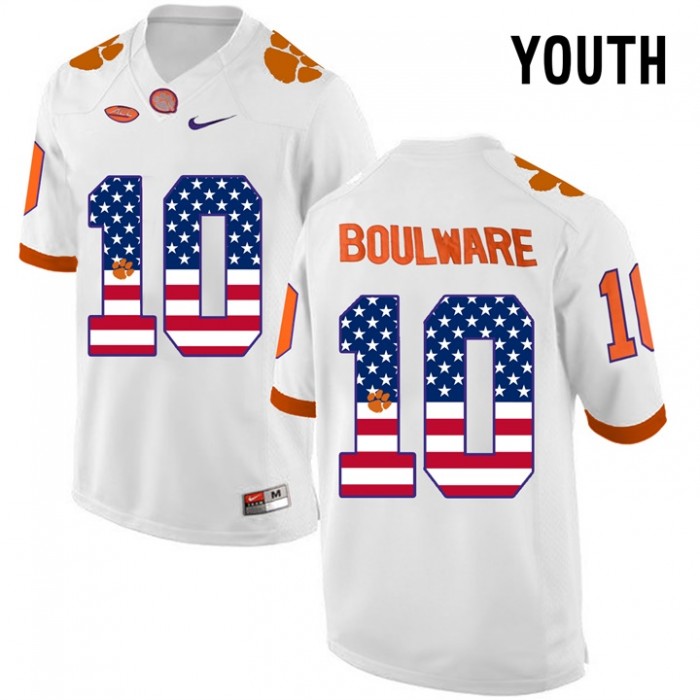 Youth Ben Boulware Clemson Tigers White NCAA Football US Flag Fashion Jersey