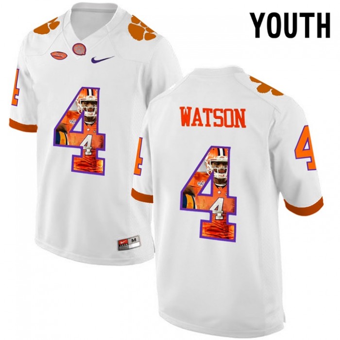 Youth DeShaun Watson Clemson Tigers White NCAA Football Player Pictorial Fashion Jersey