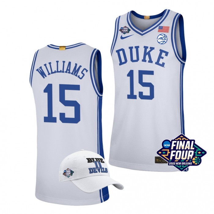 Duke Blue Devils #15 Mark Williams 2022 March Madness Final Four White Free Hat Jersey
