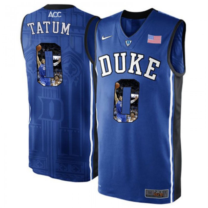 Duke Blue Devils Jayson Tatum Royal Blue NCAA College Basketball Player Portrait Fashion Jersey