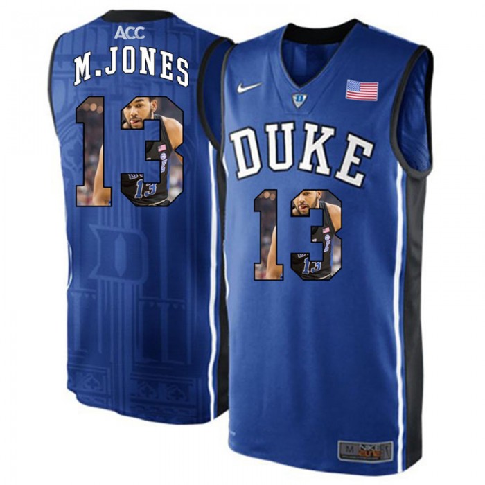 Duke Blue Devils Matt Jones Royal Blue NCAA College Basketball Player Portrait Fashion Jersey