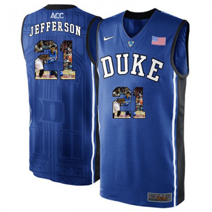 Duke Blue Devils Amile Jefferson Royal Blue NCAA College Basketball Player Portrait Fashion Jersey