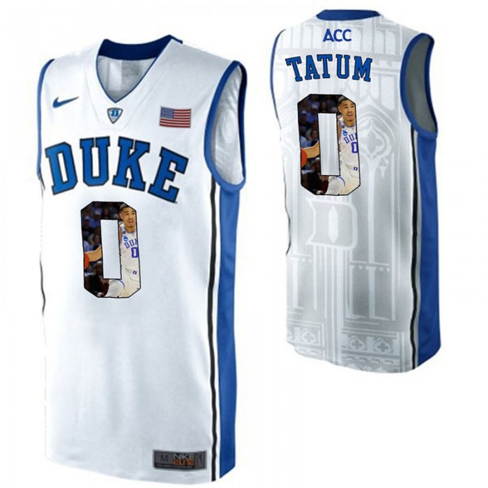 Duke Blue Devils Jayson Tatum White NCAA College Basketball Player Portrait Fashion Jersey
