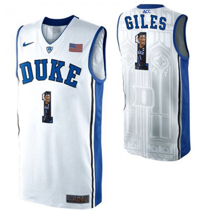 Duke Blue Devils Harry Giles White NCAA College Basketball Player Portrait Fashion Jersey