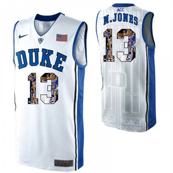 Duke Blue Devils Matt Jones White NCAA College Basketball Player Portrait Fashion Jersey