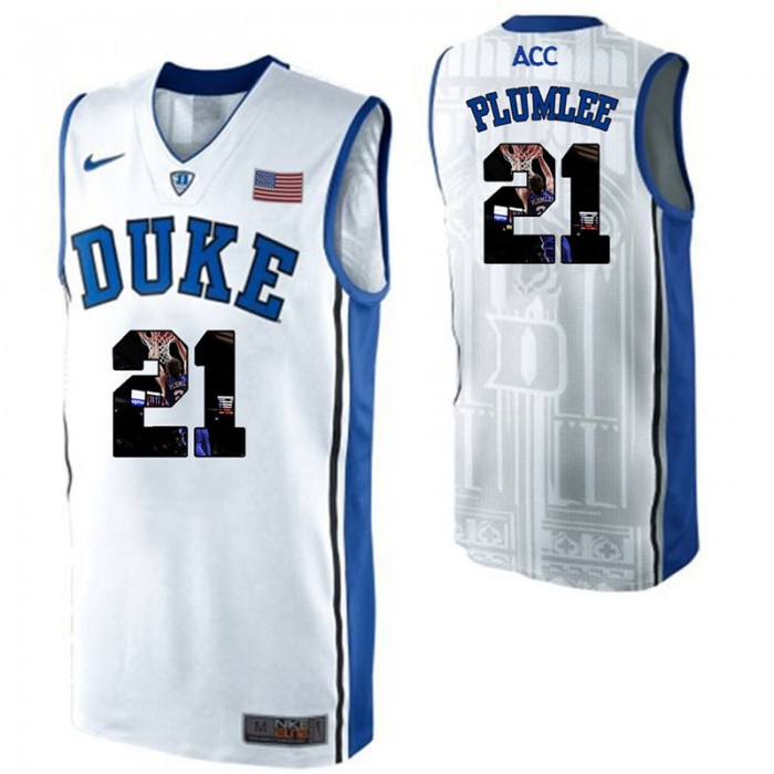 Duke Blue Devils Miles Plumlee White NCAA College Basketball Player Portrait Fashion Jersey