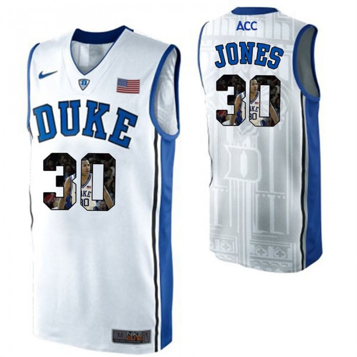 Duke Blue Devils Dahntay Jones White NCAA College Basketball Player Portrait Fashion Jersey