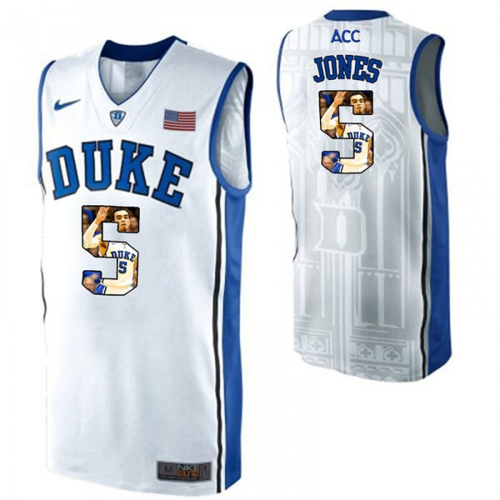Duke Blue Devils Tyus Jones White NCAA College Basketball Player Portrait Fashion Jersey