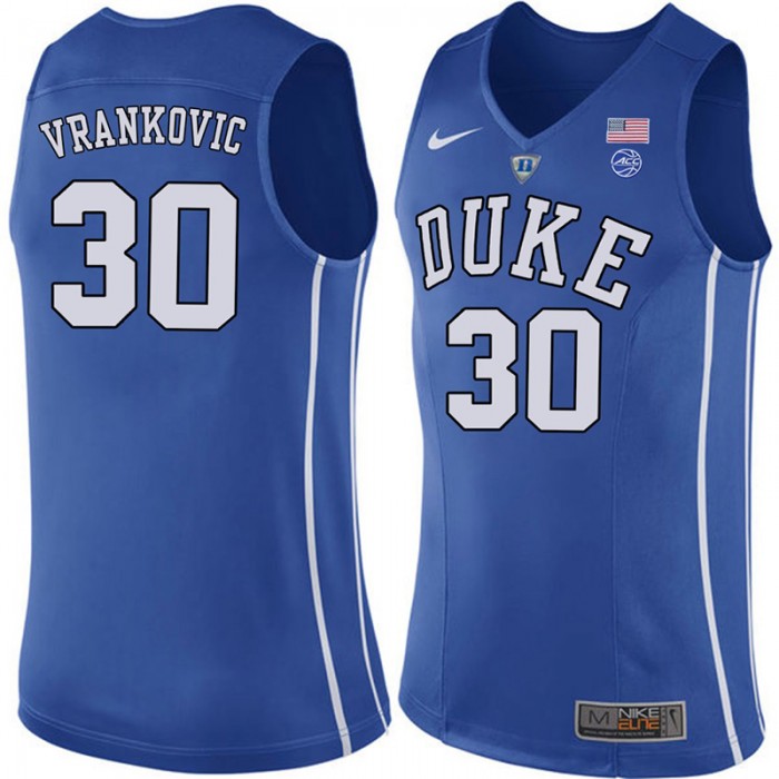 Male Antonio Vrankovic Duke Blue Devils Royal College Basketball Player Performance Jersey