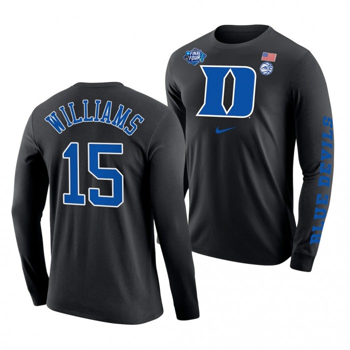 Duke Blue Devils Mark Williams 2022 March Madness Final Four 15 Black Long Sleeve T-Shirt