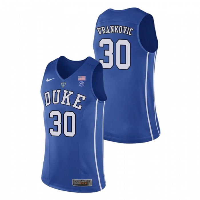 Duke Blue Devils College Basketball Royal Antonio Vrankovic Authentic Performace Jersey For Men