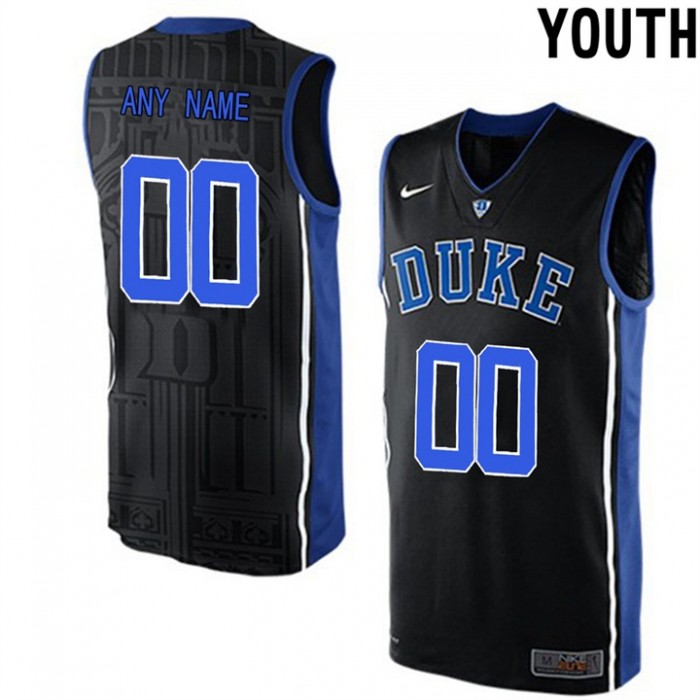 Youth Duke Blue Devils Black Authentic V-Neck Name And Number Customized Basketball Jersey