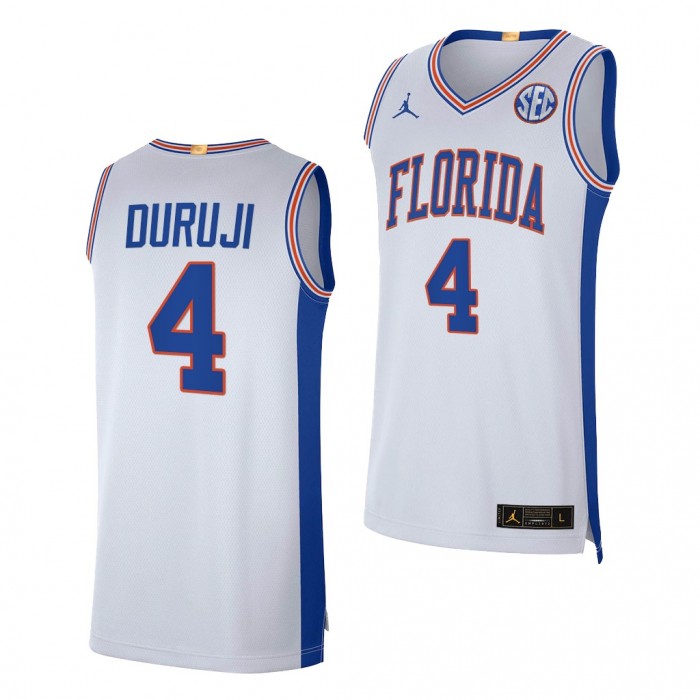 Anthony Duruji #4 Florida Gators 2021-22 Elite Limited College Basketball White Jersey