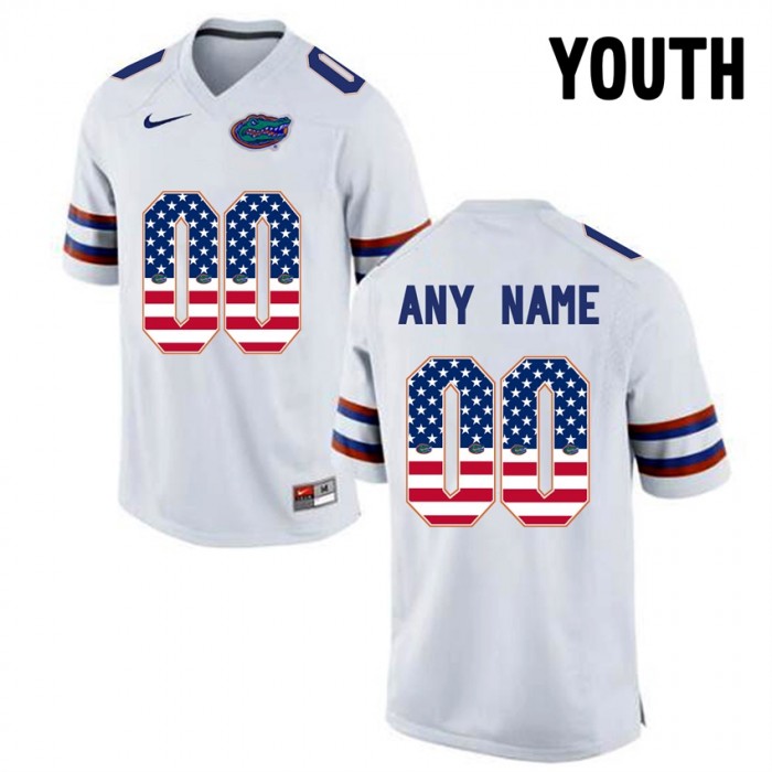 Youth Florida Gators #00 White College Football Custom Limited Jersey US Flag Fashion