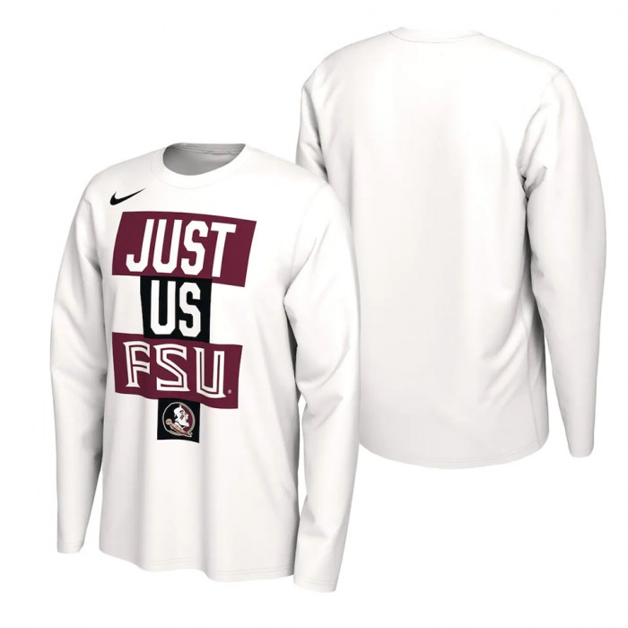 Florida State Seminoles Nike 2021 Postseason Basketball JUST US Bench Legend Long Sleeve T-Shirt White