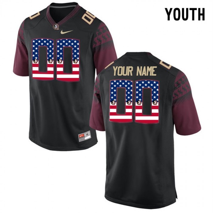 Youth Florida State Seminoles #00 Black College Football Custom Limited Jersey US Flag Fashion
