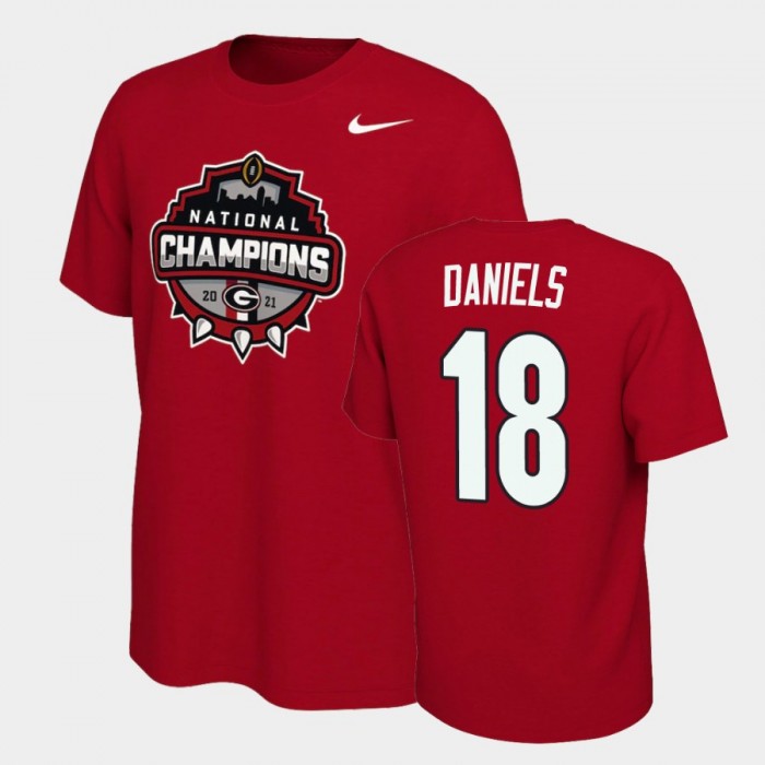 Men's Georgia Bulldogs 2021 National Champions #18 JT Daniels Red Celebration T-Shirt