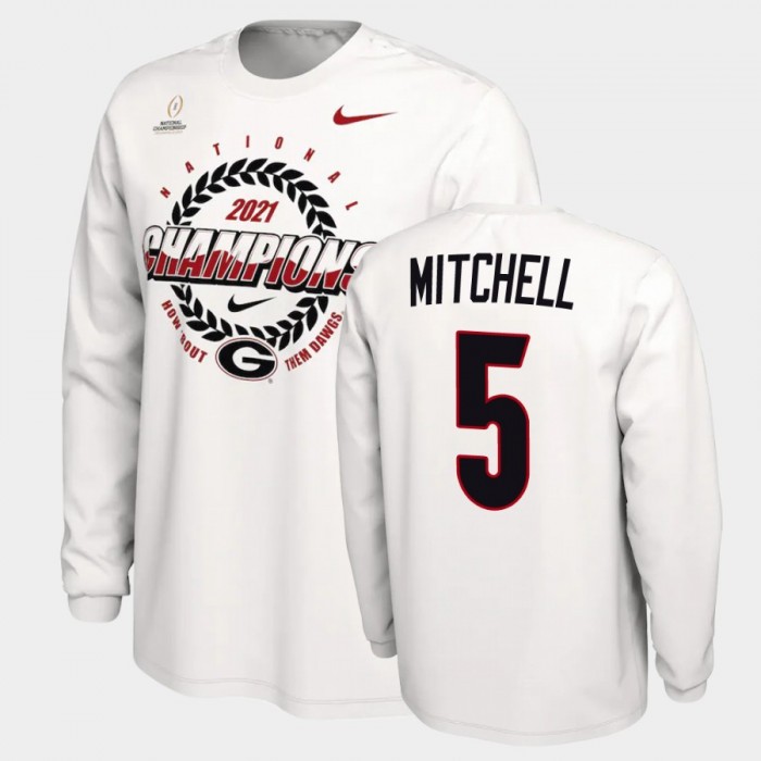 Men's Georgia Bulldogs 2021 National Champions #5 Adonai Mitchell White Expression T-Shirt