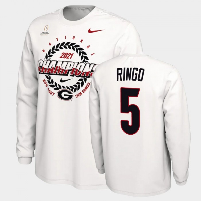 Men's Georgia Bulldogs 2021 National Champions #5 Kelee Ringo White Expression T-Shirt