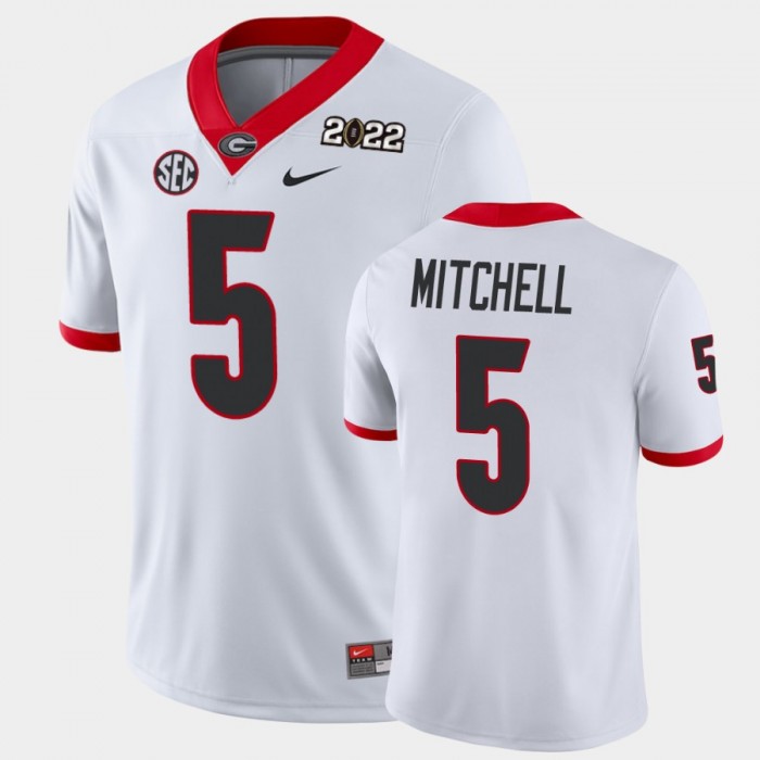 Men's Georgia Bulldogs #5 Adonai Mitchell White 2021 National Champions Game Jersey